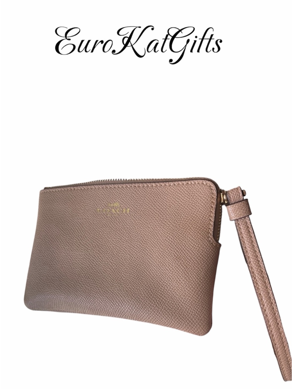 Coach Pebbled Leather Zip Pouch in Taupe Tan Approx 4"x 6"in Pre Loved Like New
